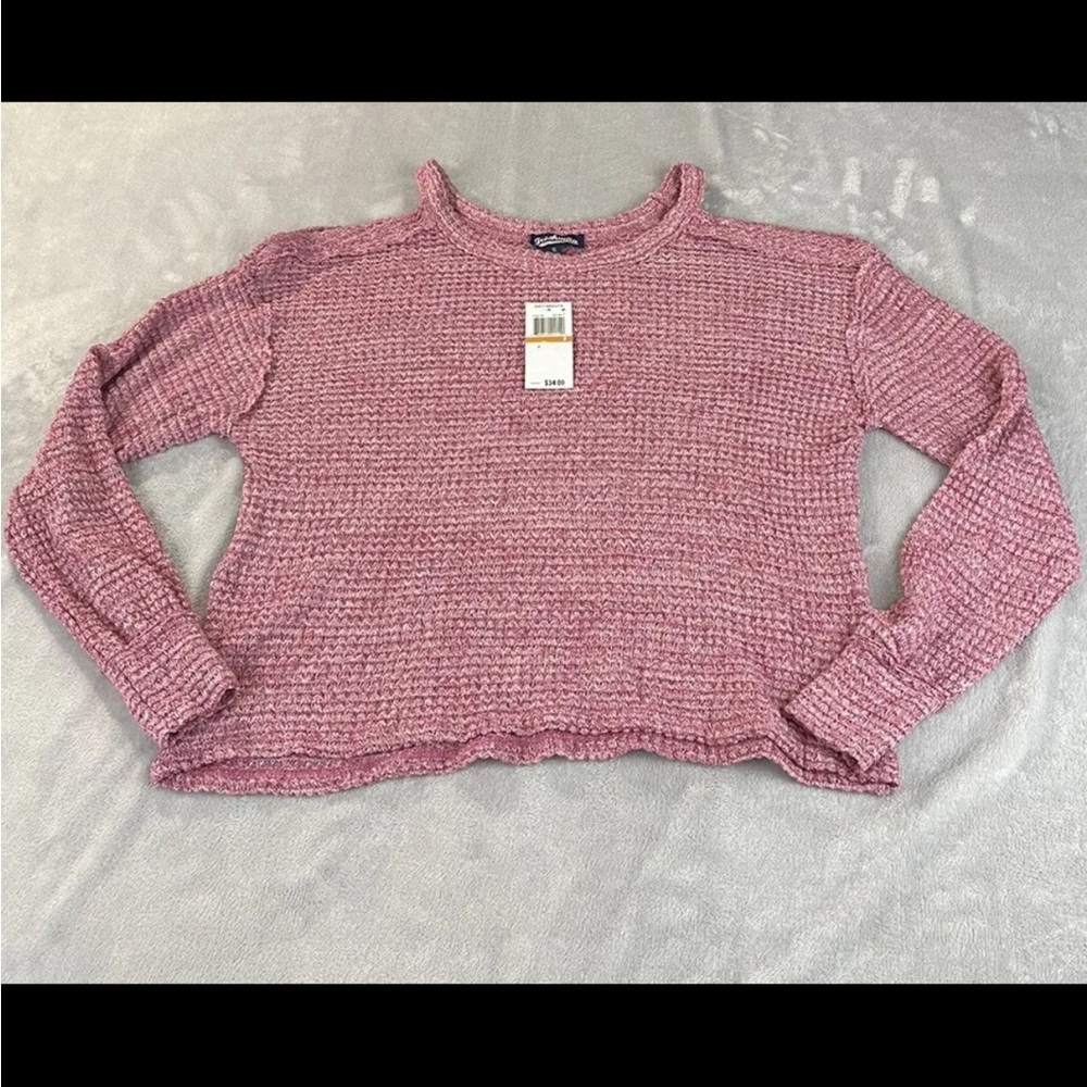 FRESHMAN Juniors Pink Stretch Banded Cuffs Long Sleeve Scoop Neck Top Size Small